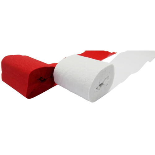 crepepapir i ruller hvid og rød 10 M. PR. RL.