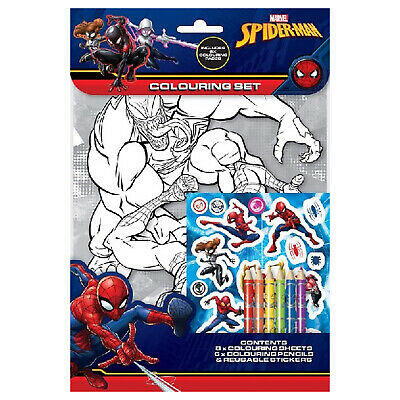 Spiderman male sæt - stickers og farveblyanter