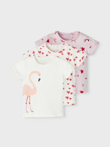 3-pack name it t-shirt hjerter og flamingoer - 13204113