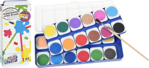 Vandfarve 24 farver med pensel