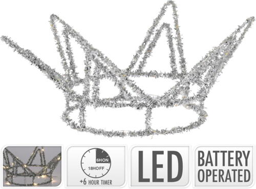 Krone i sølv 12cm med 20 LED lys