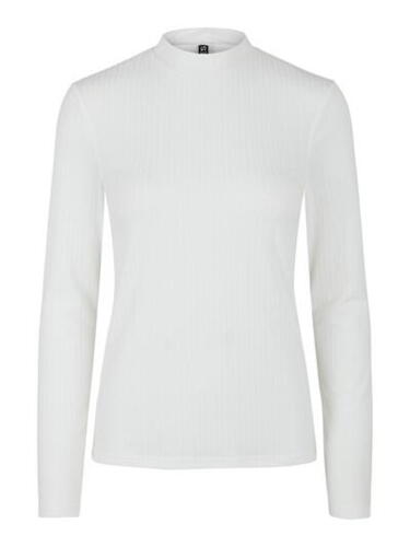 Hvid PIECES langærmet rib t-shirt med højhals - 17115027