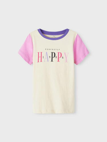 Buttercream Name it t-shirt med teksten "Perfectly Happy" - 13212585