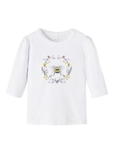 Hvid Name it langærmet t-shirt med blomster og bier - 13217395