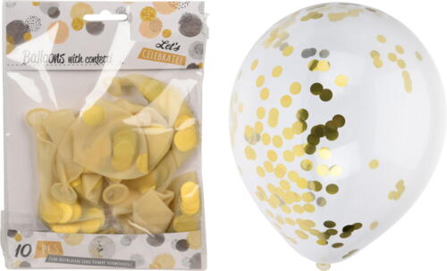 Balloner med guld konfetti 10stk