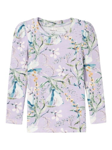Lilla - orchid petal - Name it - rib bluse med blomster - 13228180