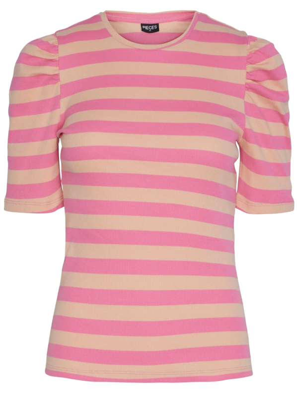 Pink/hvid - azalea pink - Pieces - stribe t-shirt - 17148585