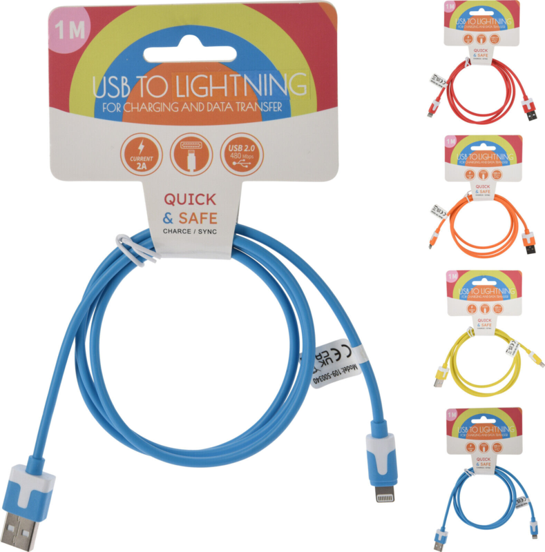 USB til Lightning - 2A 1meter 1stk