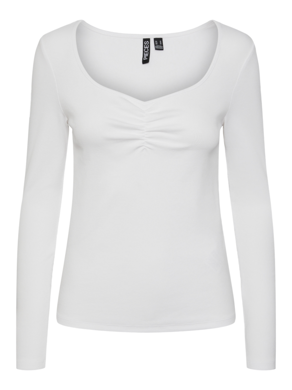 Hvid - bright white - PIECES - langærmet rib bluse - 17135564