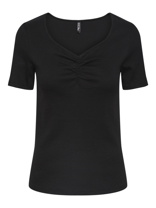 Sort - black - PIECES - rib tshirt - 17135430