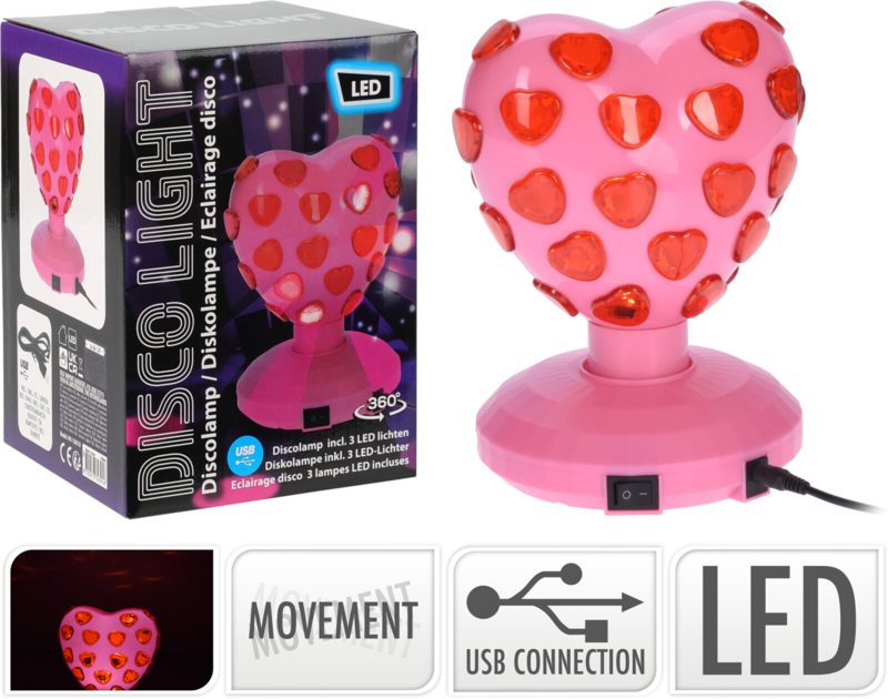 Lampe hjertelys i pink - Til USB