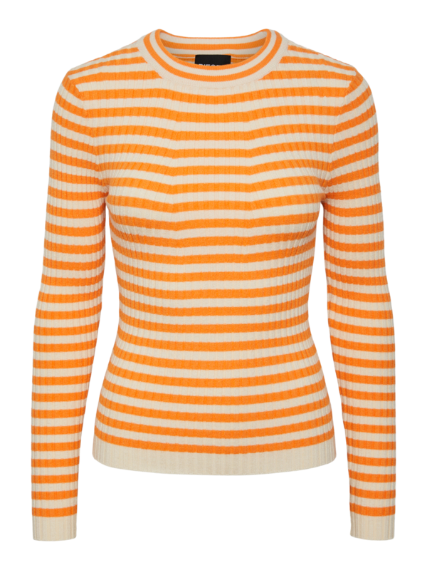 Orange/hvid - tangerine/Birch - PIECES - langærmet stribet bluse - 17115047