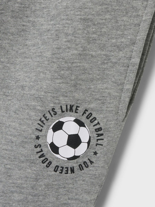 Grå - Grey Melange - Name it - Sweatbukser - fodbold logo - 13235533