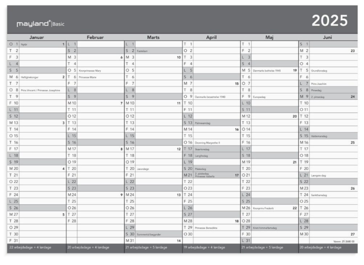 Basic kontorkalender A4 2025