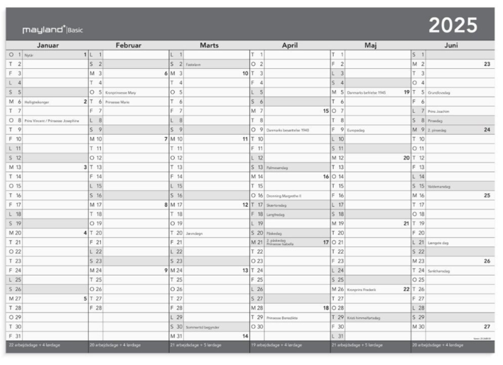 Basic kontorkalender m/whiteboard-funktion A2 2025