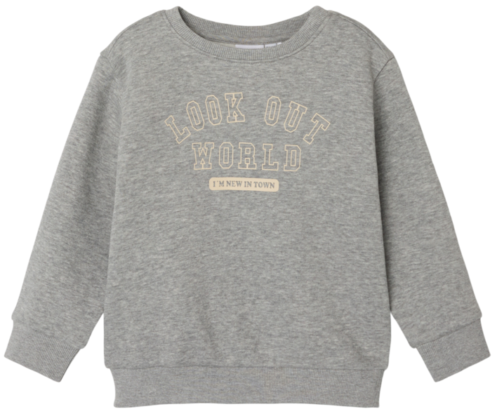 Grå - Grey Melange - Name it - Sweatshirt - "Look Out World" - 13240566