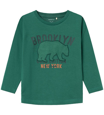 Grøn - Antique Green -  Name it - Langærmet bluse - "Brooklyn" - 13232056