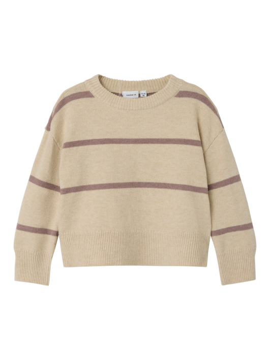 Beige - Peyote - Name it - Strik bluse- lilla striber - 13239524