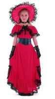 scarlet kjole med flæser, bælte og hat str. 120 cm 4-6 år