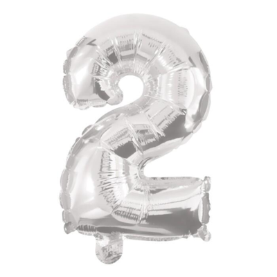 Folieballon i sølv farve, nr 2, str: 32 cm