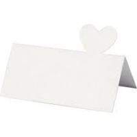 Hvid perlemors bordkort med hjerte 20 stk