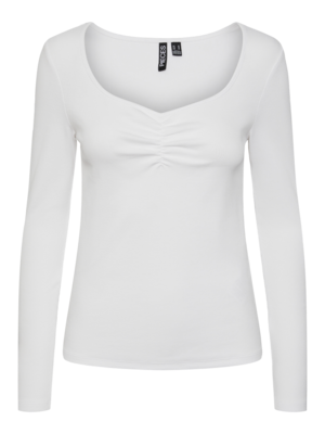 Hvid - bright white - PIECES - langærmet rib bluse - 17135564