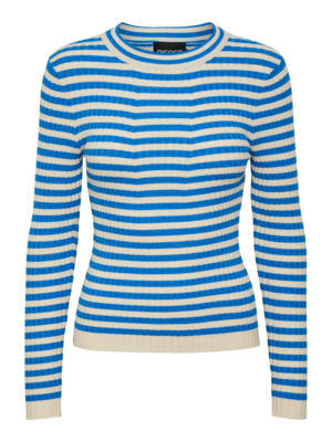 Blå/hvid - French blue/Birch - PIECES - langærmet stribet bluse - 17115047