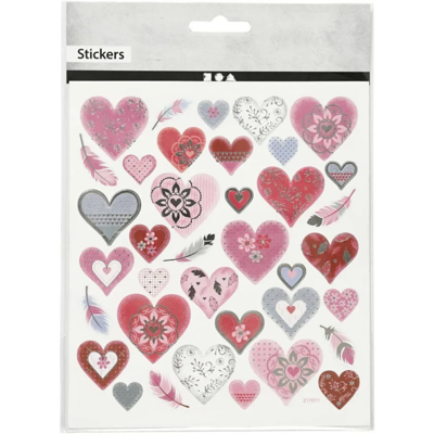 Stickers, hjerter, 15x16,5 cm, 1ark/ 1 ark