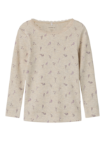 Offwhite - Peyote Melange - Name it - Bluse - langærmet - blomster - rib - 13239958